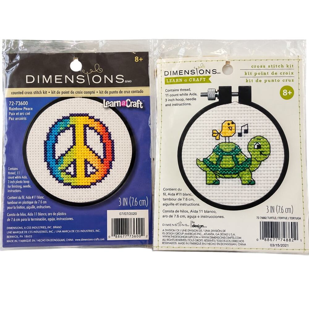 Dimensions Learn-A-Craft Cross Stitch Kits Lot of 2 Turtle Peace Sign NEW